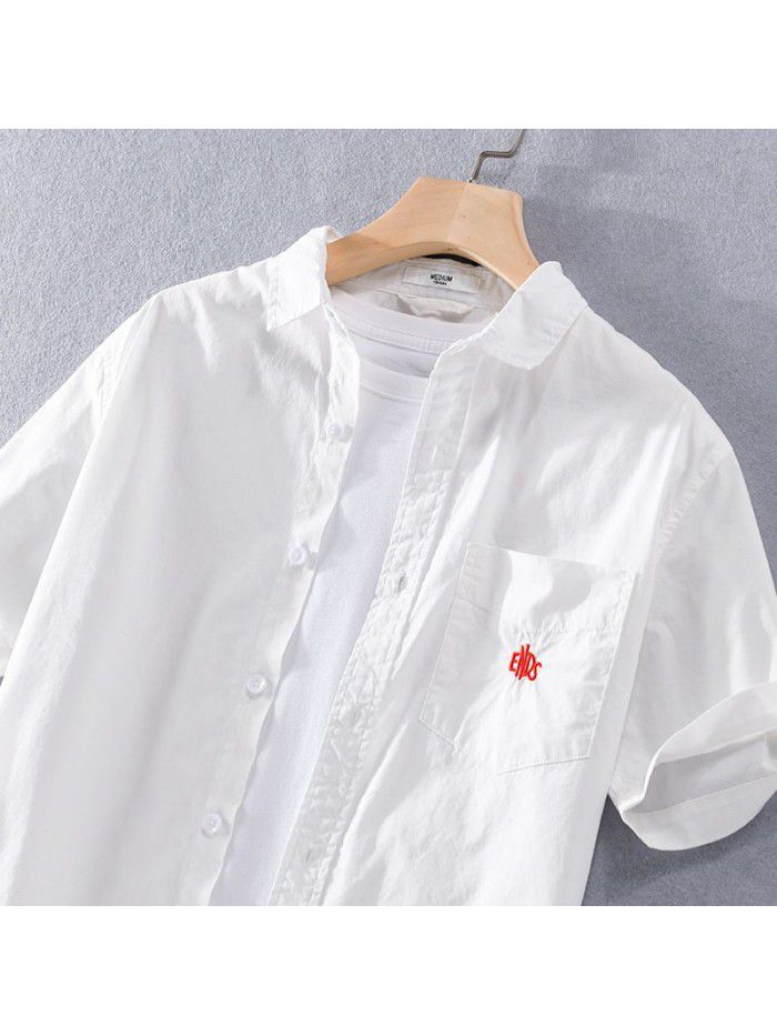 Summer men's casual loose men's shirt simple versatile literary model young handsome cotton shirt 9734 