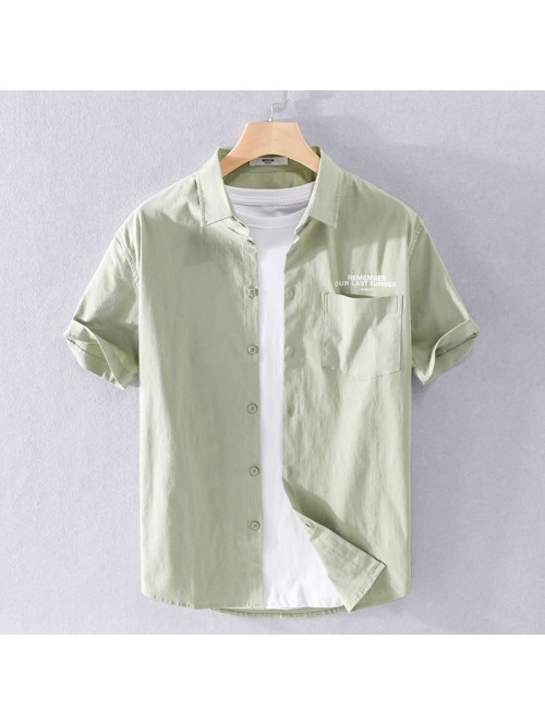 Summer new cotton men's shirt pure color leis...