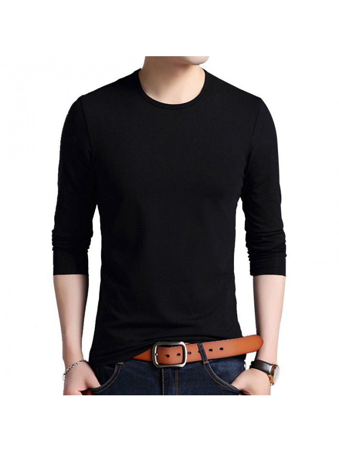 spring new men's long sleeve T-shirt Korean slim round neck Pullover casual T-shirt student T-shirt bottom coat 