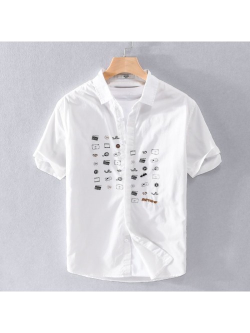 Summer men's fashion printed shirt fashion th...