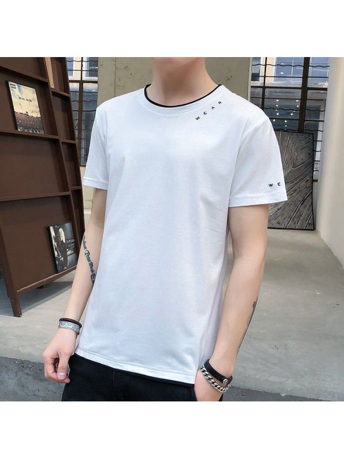 summer new men's short sleeve T-shirt cotton round neck Pullover Korean slim fit men's T-shirt half sleeve shirt 