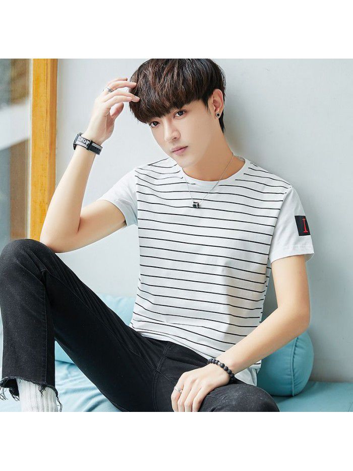 summer new cotton round neck short sleeve T-shirt fashion trend men's half sleeve T-shirt slim men's fashion 