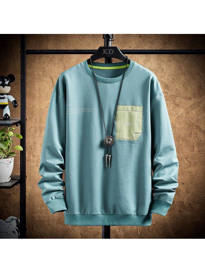 spring new men's T-shirt Korean round neck long sleeve t-shirt men's casual National Fashion Top 