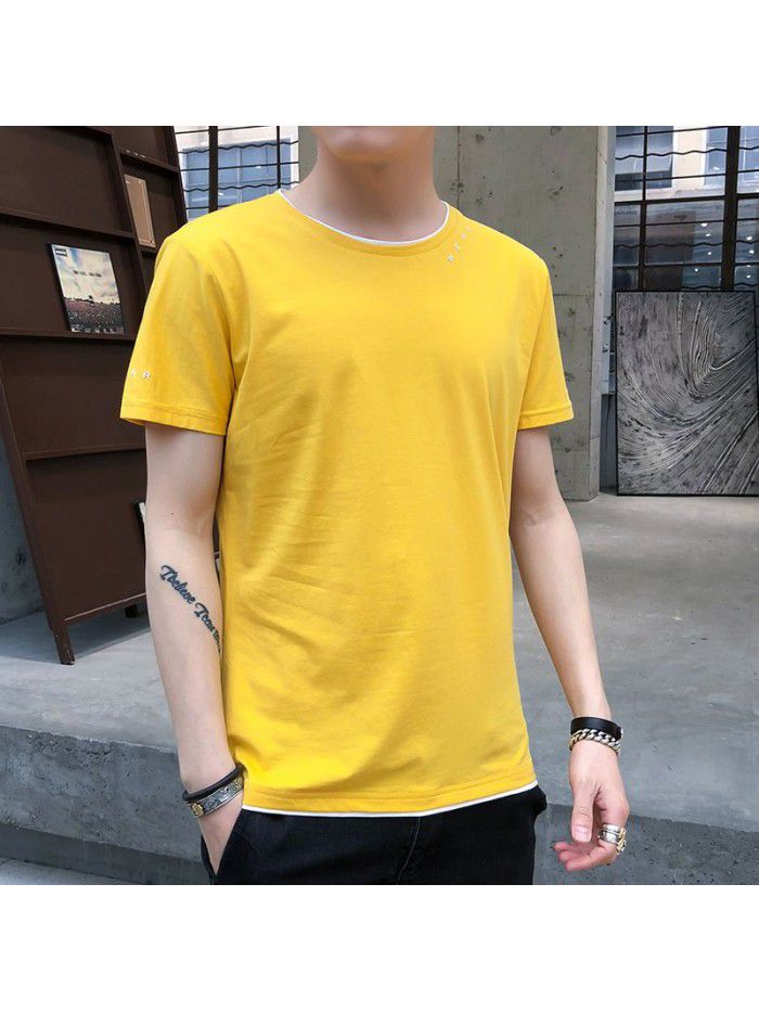 summer new men's short sleeve T-shirt cotton round neck Pullover Korean slim fit men's T-shirt half sleeve shirt 