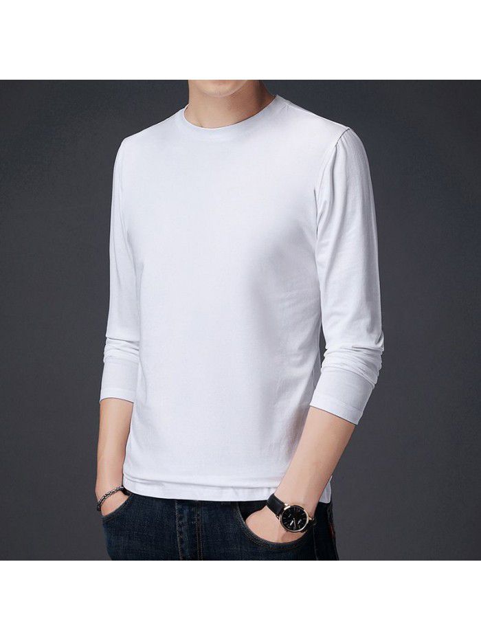 spring new men's long sleeve T-shirt solid color round neck bottomed shirt long sleeve t-shirt men's middle aged Dad 