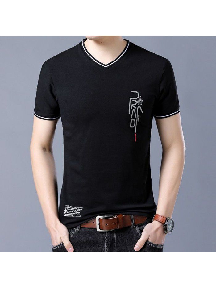 summer men's new men's short sleeve t-shirt men's V-neck T-shirt half sleeve T-shirt youth trend 