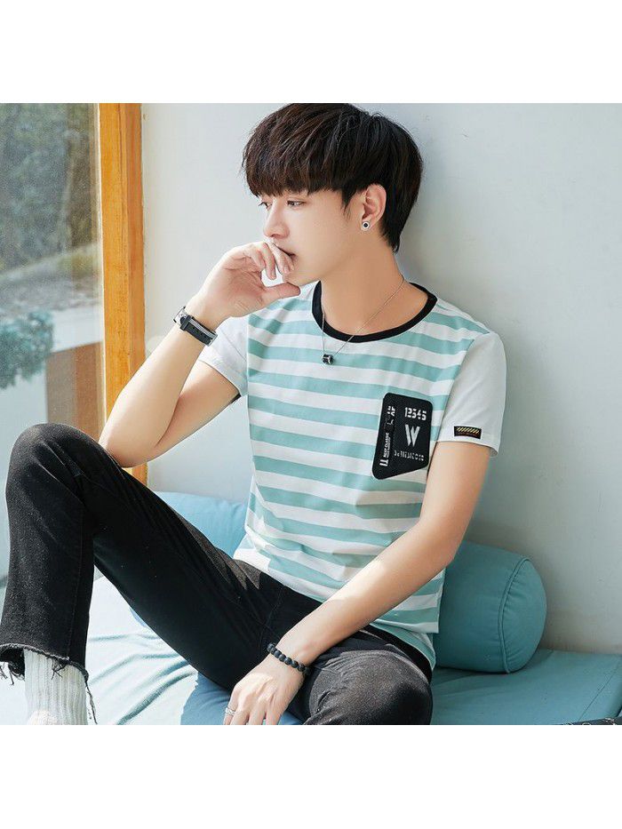 summer new cotton round neck short sleeve T-shirt fashion trend men's half sleeve T-shirt slim men's fashion 