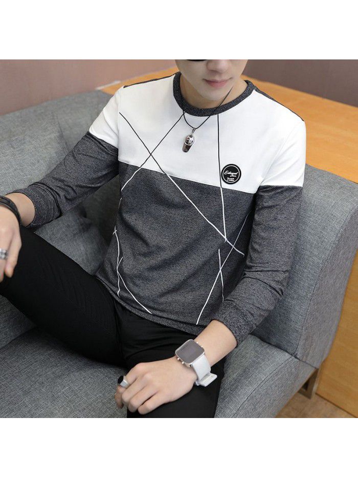 Spring new men's T-shirt Korean slim round neck Pullover t-shirt men's casual long sleeve T-shirt 