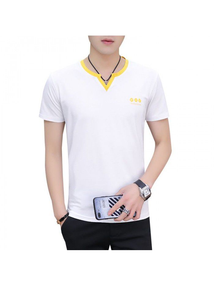 summer new men's short sleeve T-shirt cotton round neck Pullover Korean slim fit men's T-shirt half sleeve shirt 