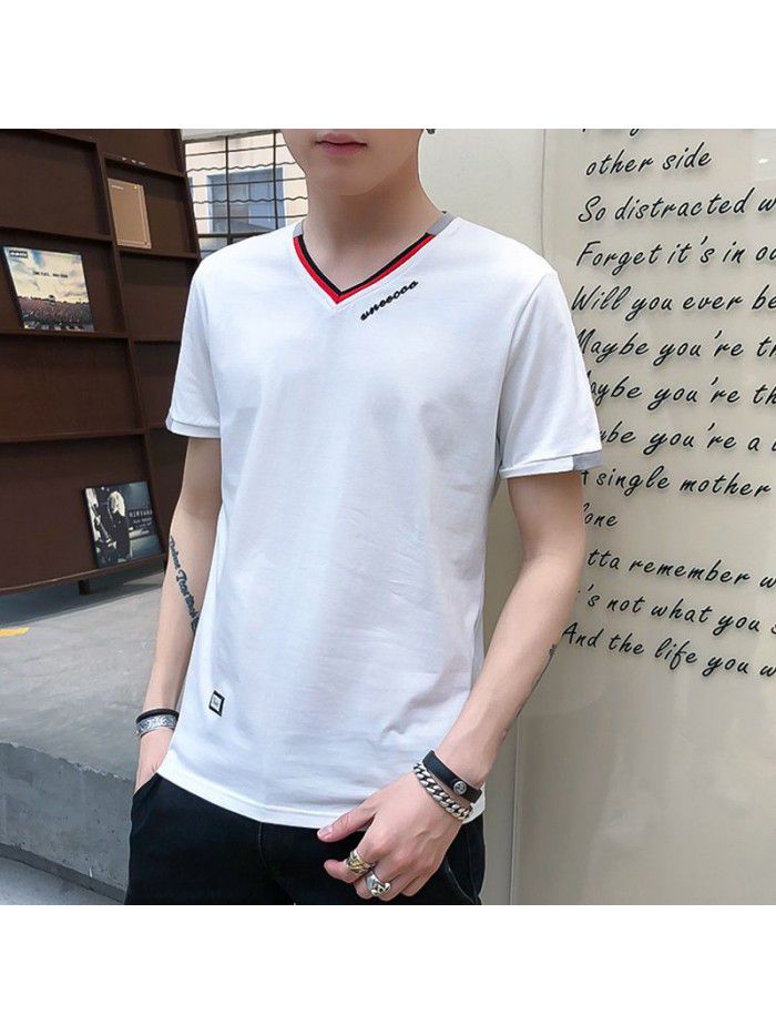 summer new men's short sleeve T-shirt cotton round neck Pullover Korean slim fit men's T-shirt half sleeve shirt 