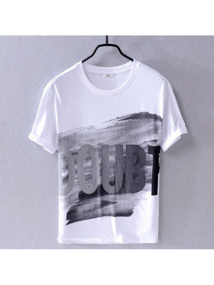 Summer men's Cotton Short Sleeve T-Shirt letter printing casual round neck cotton breathable men's T-shirt 8902 