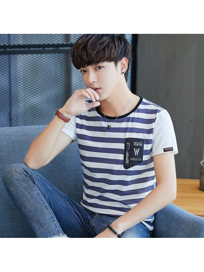 summer new cotton round neck short sleeve T-shirt fashion trend men's half sleeve T-shirt slim men's fashion 