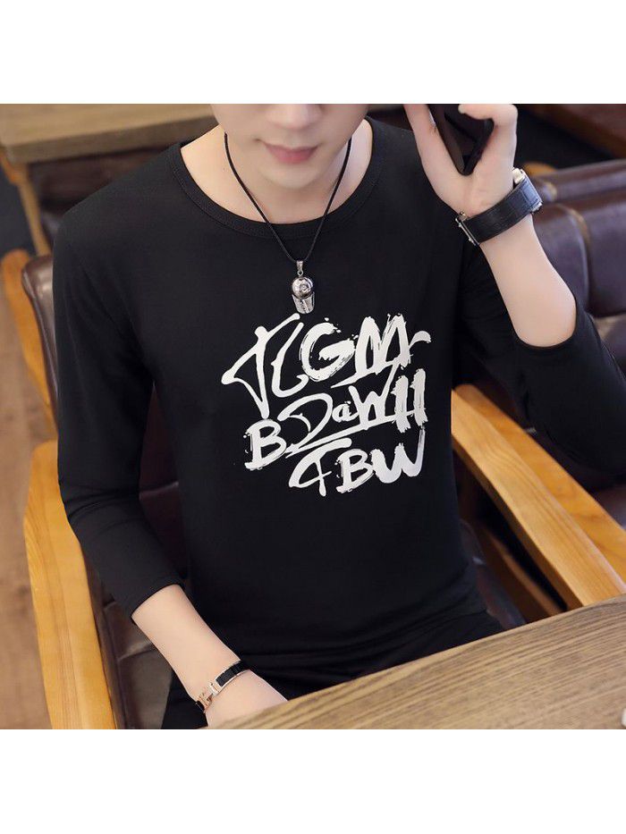 Daily special spring T-shirt Korean casual thin men's wear Pullover long sleeve youth fashion collar men's T-shirt 