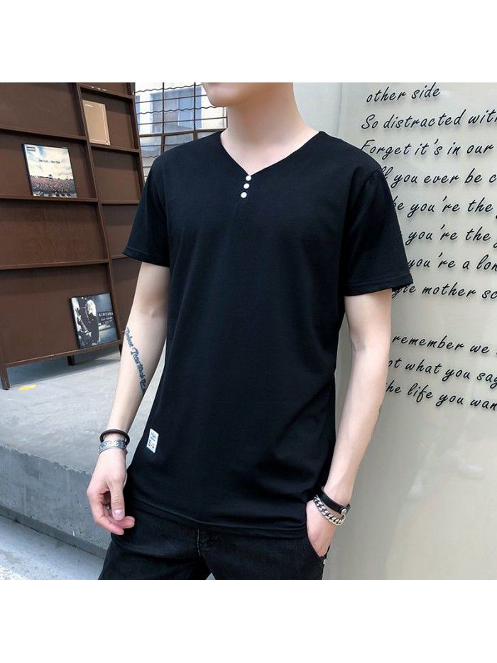 summer new men's short sleeve T-shirt cotton round neck Pullover Korean slim fit men's T-shirt half sleeve shirt 