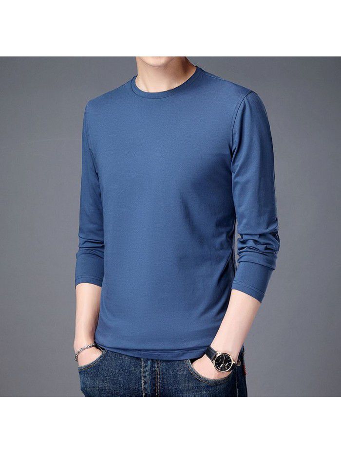 spring new men's long sleeve T-shirt solid color round neck bottomed shirt long sleeve t-shirt men's middle aged Dad 