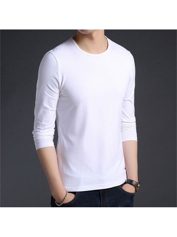 spring new men's long sleeve T-shirt Korean slim round neck Pullover casual T-shirt student T-shirt bottom coat 