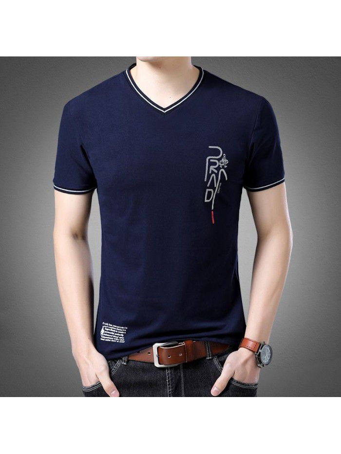 summer men's new men's short sleeve t-shirt men's V-neck T-shirt half sleeve T-shirt youth trend 