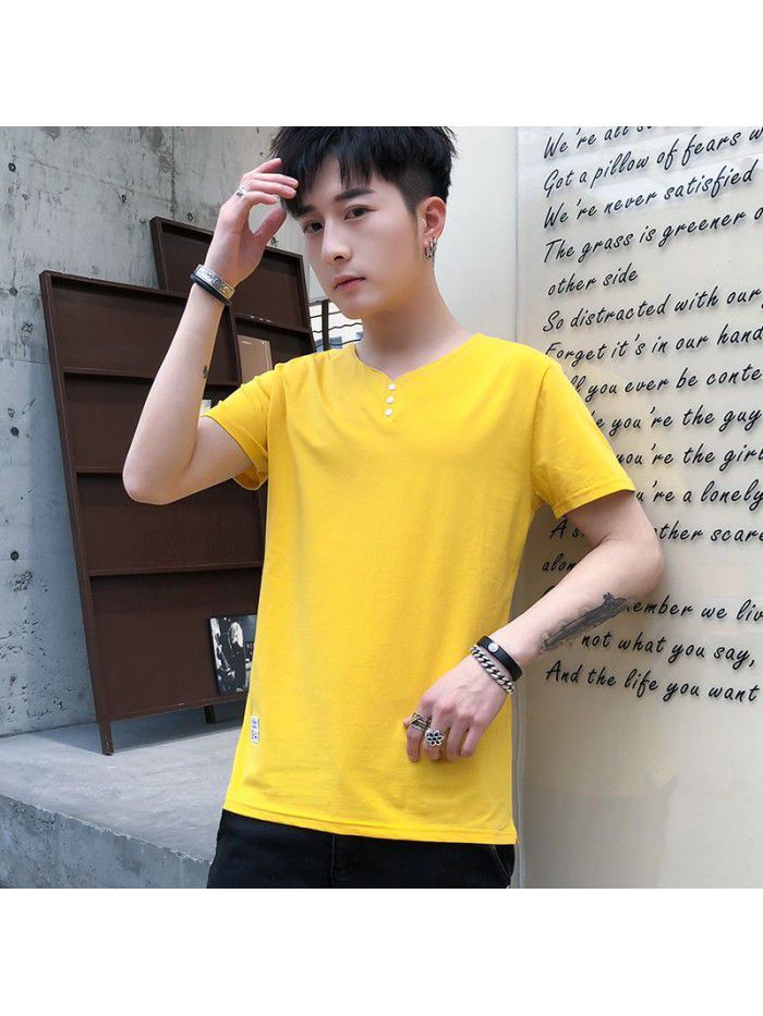 summer new men's short sleeve T-shirt cotton round neck Pullover Korean slim fit men's T-shirt half sleeve shirt 