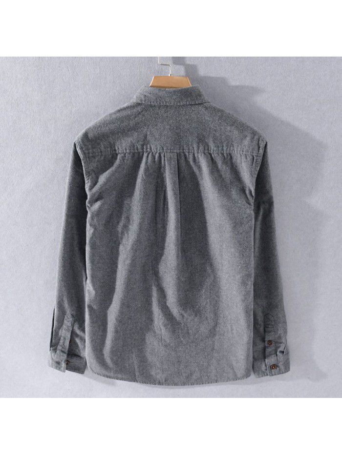 Autumn and winter new shirt retro frosted loose fashion shirt coat men's long sleeve solid color youth top 9426 