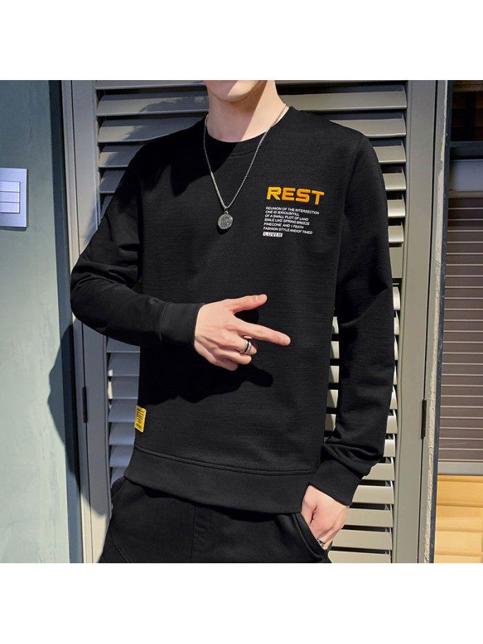  spring new men's long sleeve T-shirt fashion fashion men's casual round neck Pullover versatile T-shirt base men's wear 