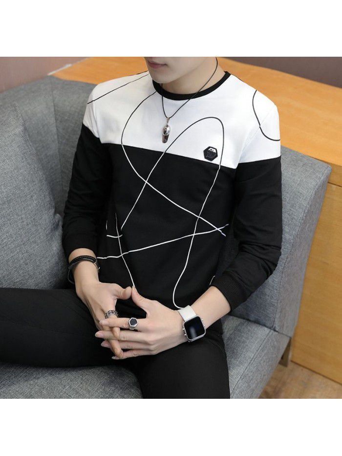 Spring new men's T-shirt Korean slim round neck Pullover t-shirt men's casual long sleeve T-shirt 