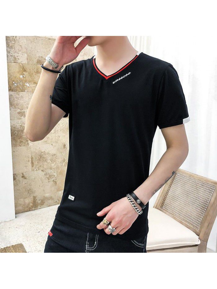 summer new men's short sleeve T-shirt cotton round neck Pullover Korean slim fit men's T-shirt half sleeve shirt 