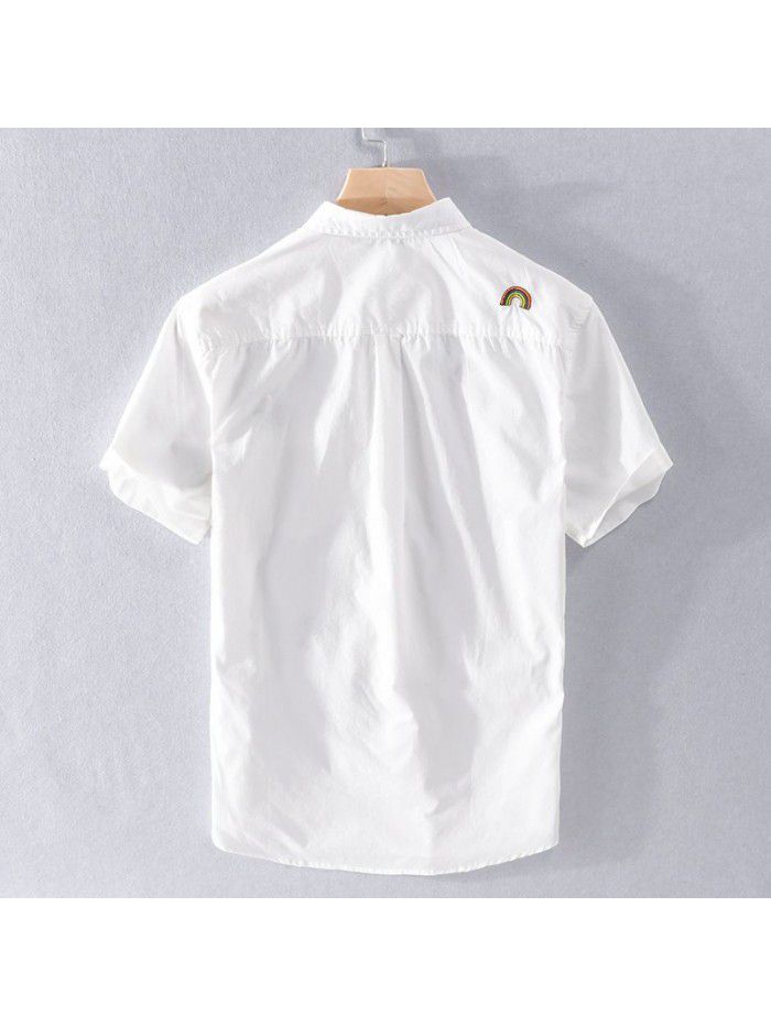 Summer leisure fashion logo embroidery fashion men's cotton shirt thin handsome comfortable white shirt men's 9737 