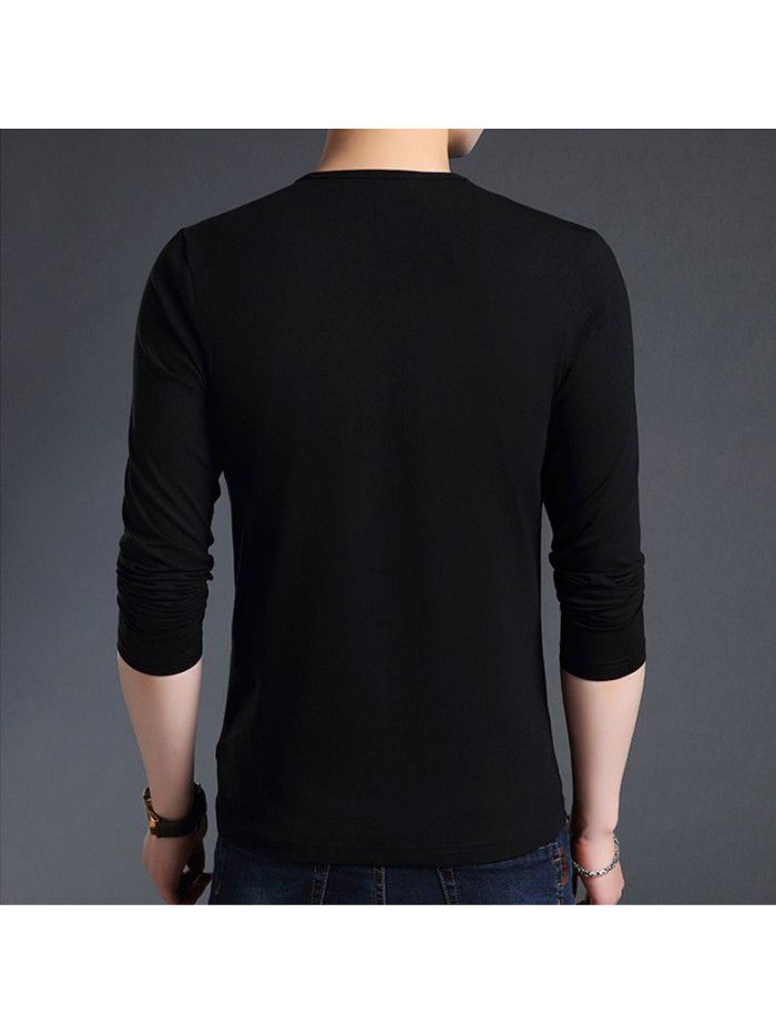 spring new men's long sleeve T-shirt Korean slim round neck Pullover casual T-shirt student T-shirt bottom coat 