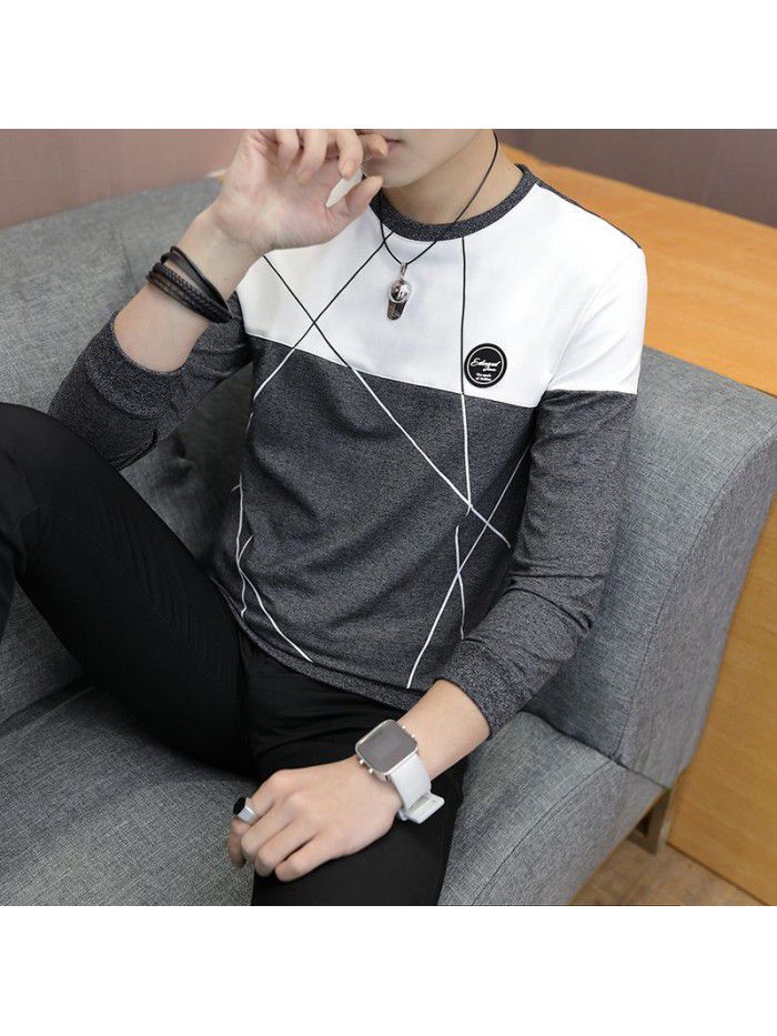 Spring new men's T-shirt Korean slim round neck Pullover t-shirt men's casual long sleeve T-shirt 