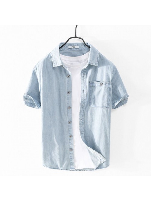 Summer casual men's jeans short sleeve shirt ...