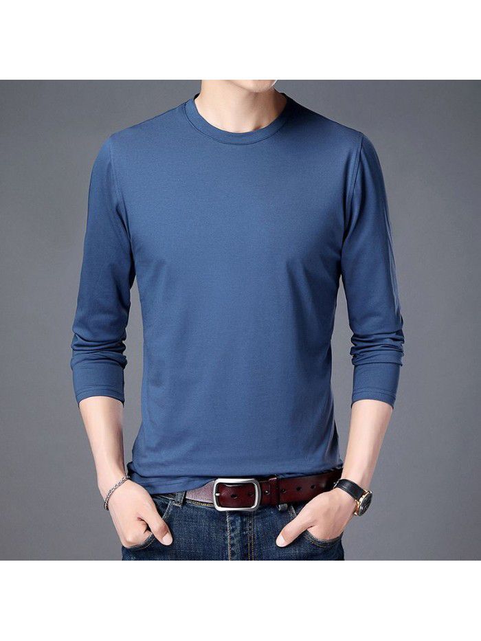 spring new men's long sleeve T-shirt solid color round neck bottomed shirt long sleeve t-shirt men's middle aged Dad 