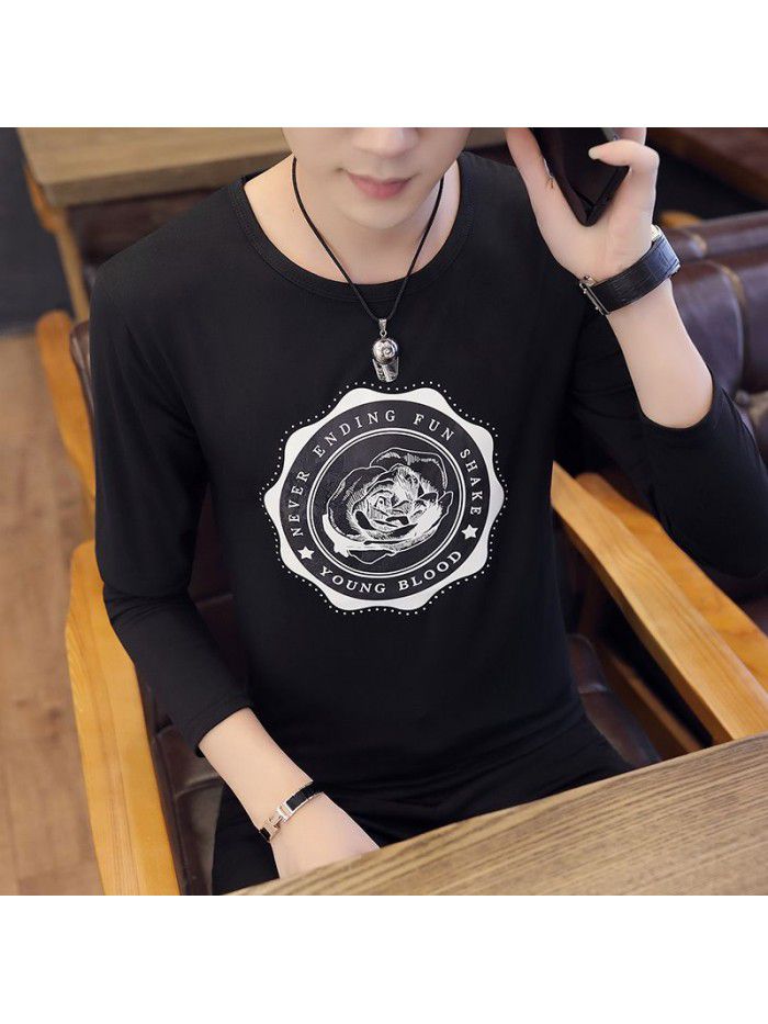 Daily special spring T-shirt Korean casual thin men's wear Pullover long sleeve youth fashion collar men's T-shirt 