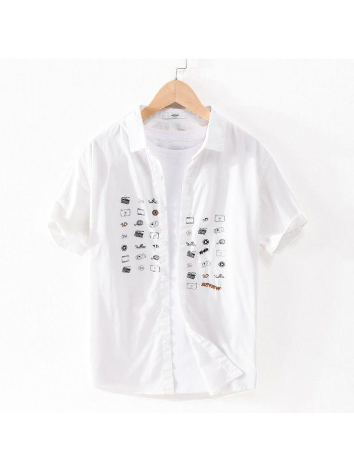 Summer men's fashion printed shirt fashion thin comfortable popular cotton shirt literature and art small fresh top 9736 