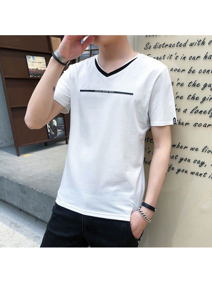 summer new men's short sleeve T-shirt cotton round neck Pullover Korean slim fit men's T-shirt half sleeve shirt 