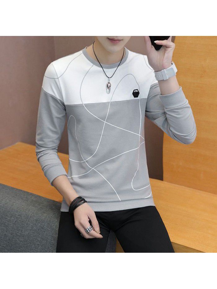 Spring new men's T-shirt Korean slim round neck Pullover t-shirt men's casual long sleeve T-shirt 