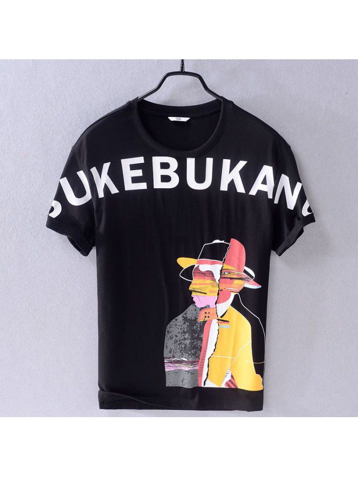 Summer new men's Cotton Short Sleeve T-Shirt loose and comfortable abstract figure printed cotton T-shirt 8904 