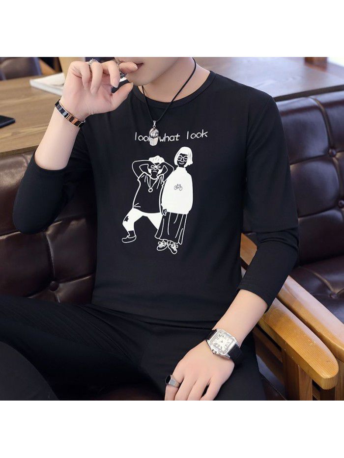 Daily special spring T-shirt Korean casual thin men's wear Pullover long sleeve youth fashion collar men's T-shirt 