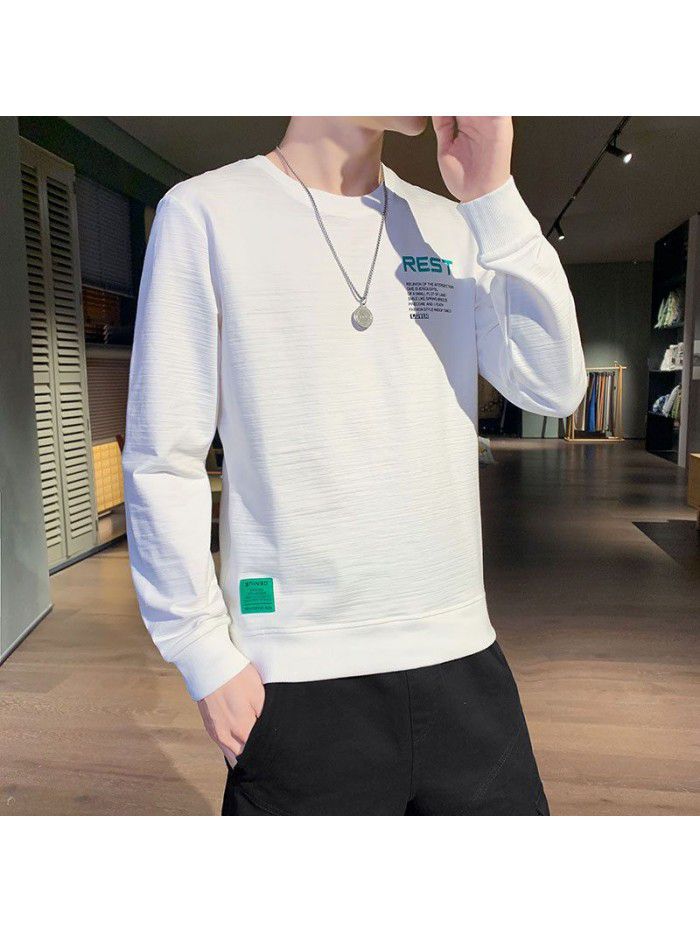  spring new men's long sleeve T-shirt fashion fashion men's casual round neck Pullover versatile T-shirt base men's wear 