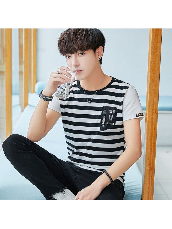 summer new cotton round neck short sleeve T-shirt fashion trend men's half sleeve T-shirt slim men's fashion 