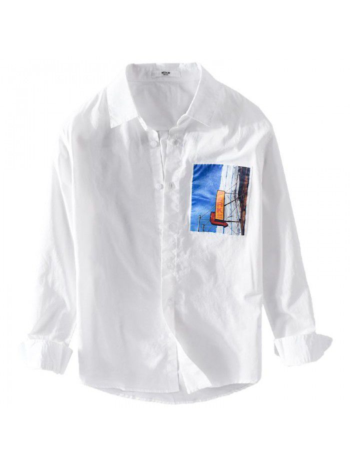 Spring new men's cotton shirt fashion handsome simple white fashion thin young Japanese men's shirt 9733 