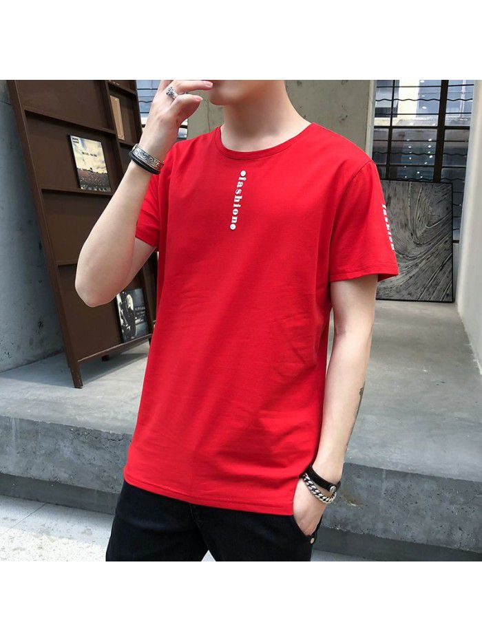 summer new men's short sleeve T-shirt cotton round neck Pullover Korean slim fit men's T-shirt half sleeve shirt 