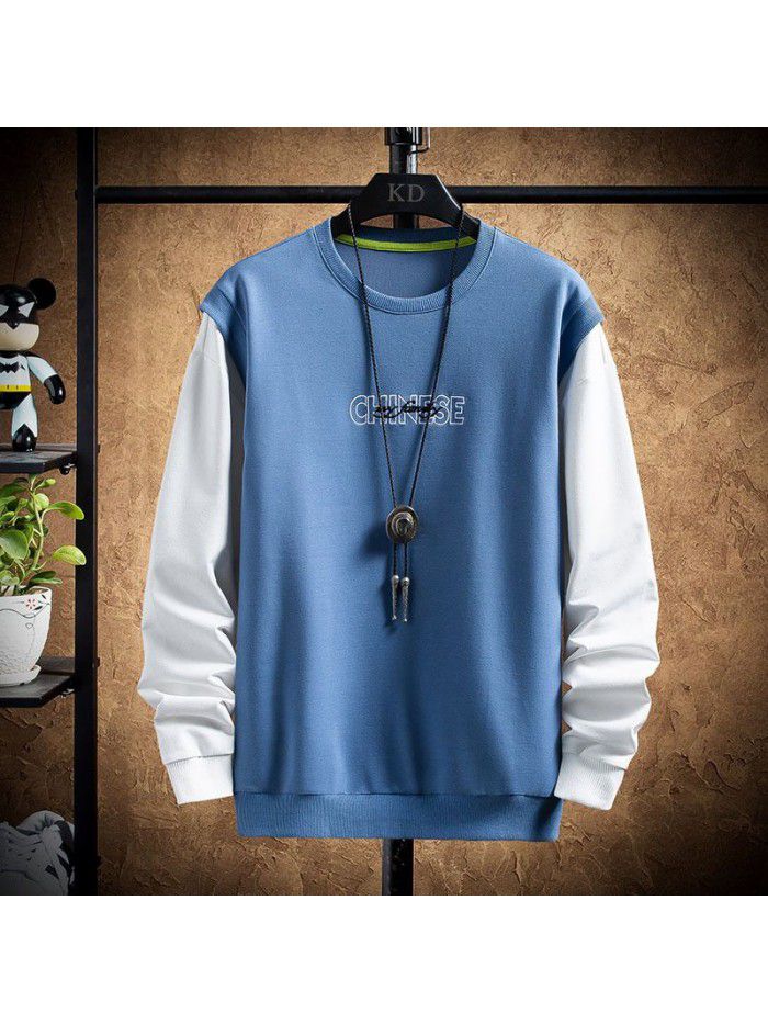 spring new men's T-shirt Korean round neck long sleeve t-shirt men's casual National Fashion Top 