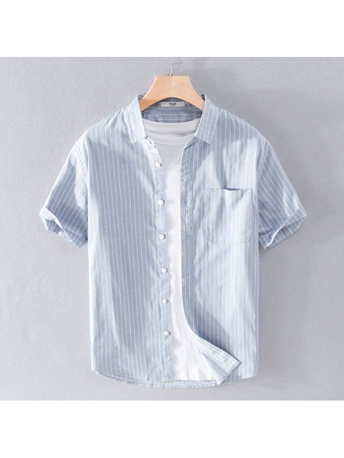 Summer men's simple cotton shirt art fan xiaoqingxin comfortable cotton versatile handsome cotton shirt 9740 