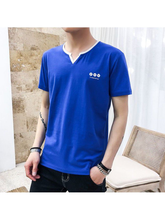 summer new men's short sleeve T-shirt cotton round neck Pullover Korean slim fit men's T-shirt half sleeve shirt 