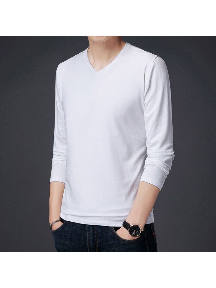 spring new men's long sleeve T-shirt solid color round neck bottomed shirt long sleeve t-shirt men's middle aged Dad 