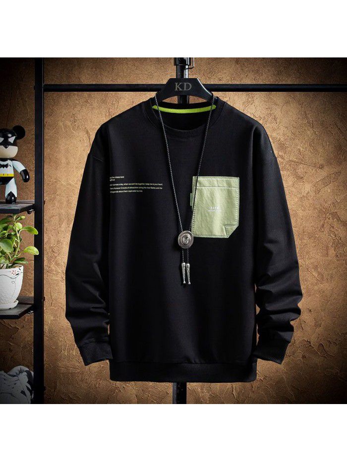 spring new men's T-shirt Korean round neck long sleeve t-shirt men's casual National Fashion Top 