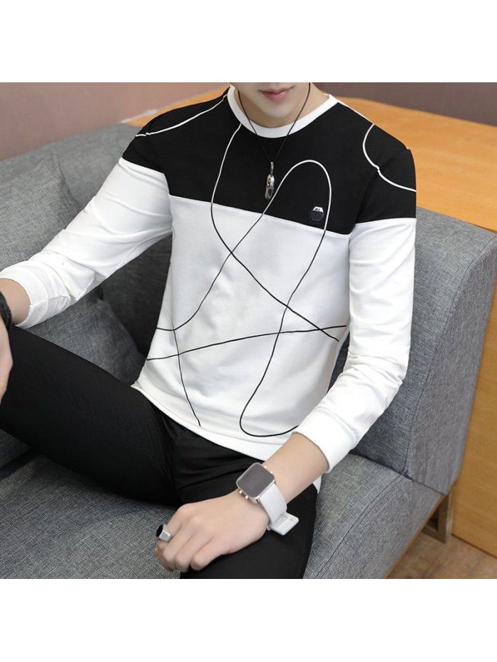 Spring new men's T-shirt Korean slim round neck Pullover t-shirt men's casual long sleeve T-shirt 