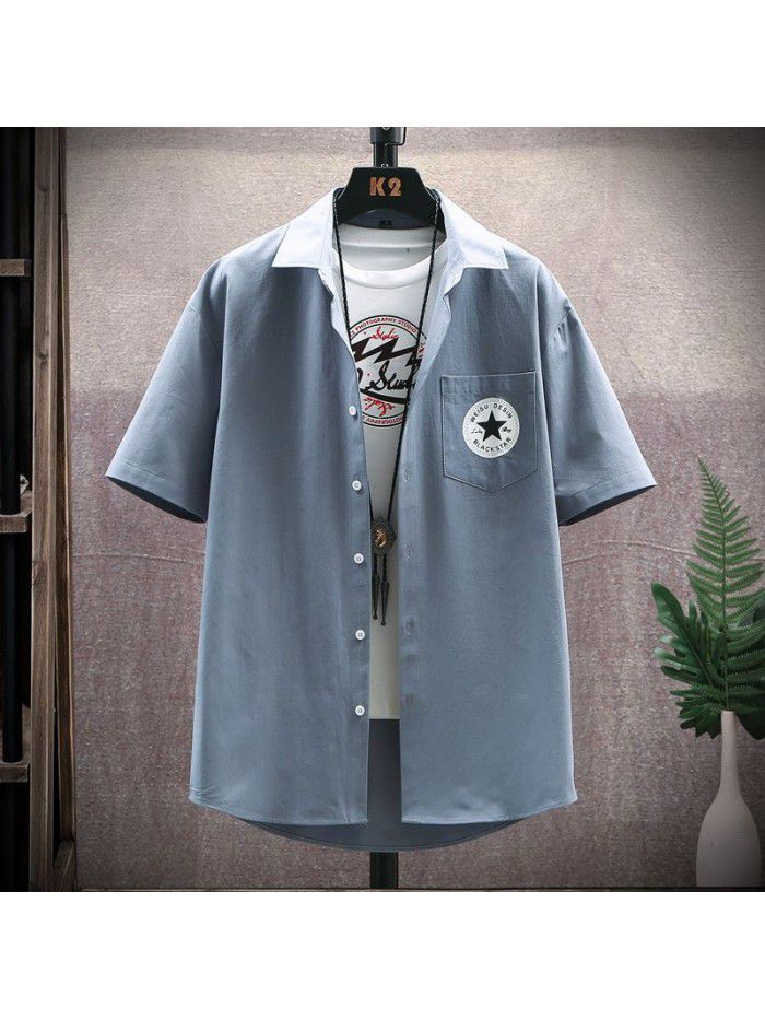 Summer new men's short sleeve shirt small daisy men's casual shirt cardigan fashion printed half sleeve top 