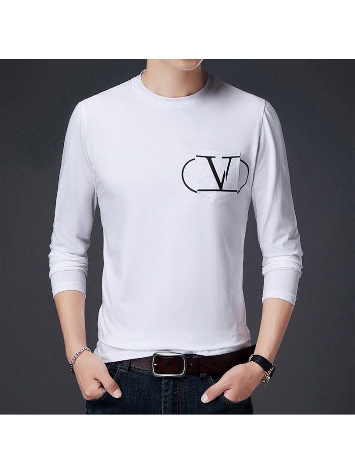 spring new men's long sleeve T-shirt solid color round neck bottomed shirt long sleeve t-shirt men's middle aged Dad 