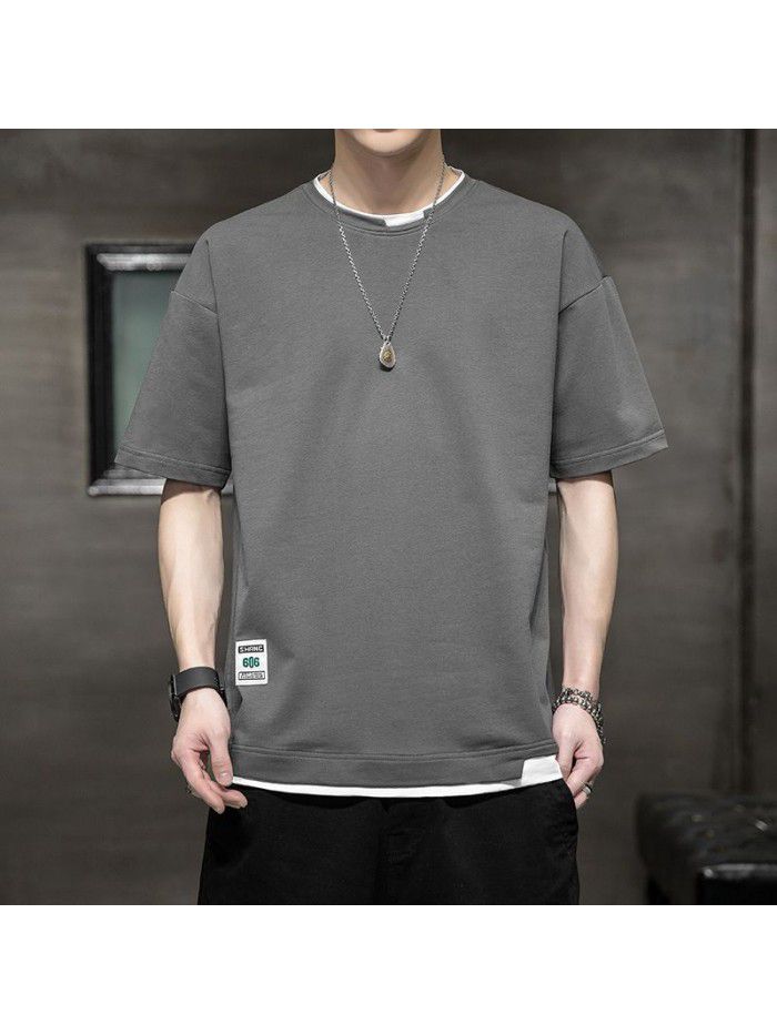 Summer new short sleeve T-shirt  men's cotton t-shirt men's round neck casual half sleeve bottom shirt fashion brand top 